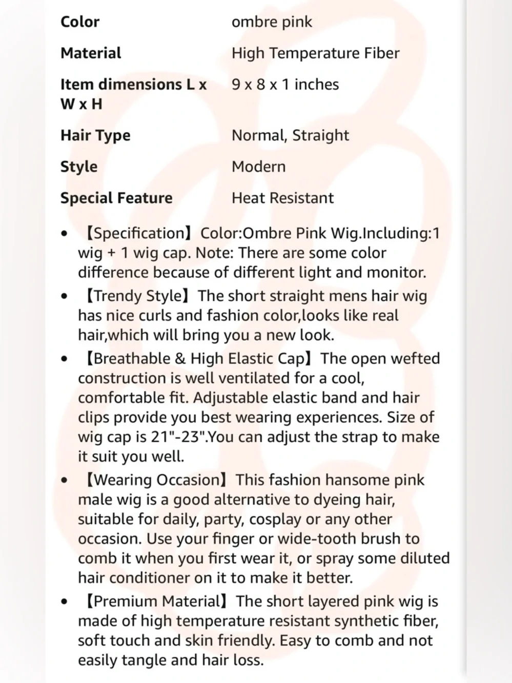Short Pink Men's Synthetic Wig - Stylish Layered Cut